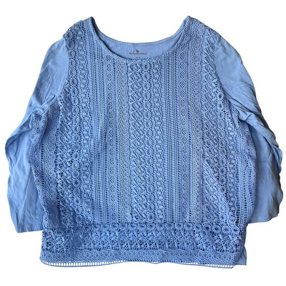 Woman Within Women Long Sleeve Stretchy Lace Blouse size L (18/20), Sweet Blue - Picture 1 of 8